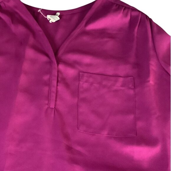 Pleione Womens' Long Sleeve Blouse Size L Magenta Polyester V-Neck Front Pocket - Picture 4 of 14